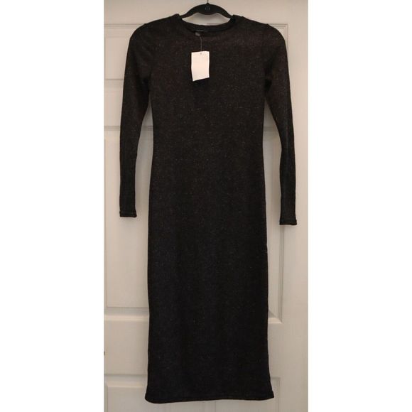 Aqua 7375 Women's Sz Medium Charcoal Cashmere/Wool L/S Midi Sweater Dress - Picture 1 of 9